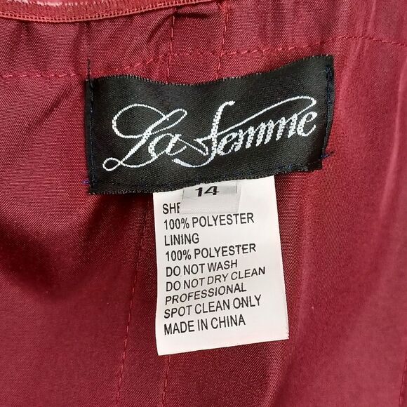 La Femme Women Strapless Slit Satin Ballgown Size 14 Prom Pockets Color Wine - Picture 4 of 12